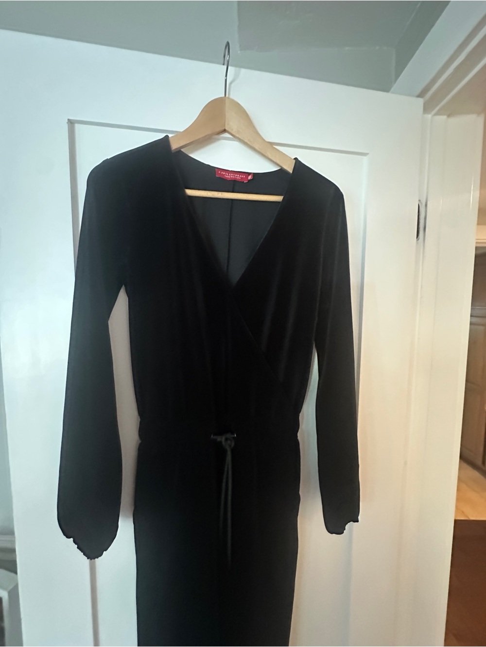 Philanthropy Velvet Long-Sleeve Jumpsuit- Black